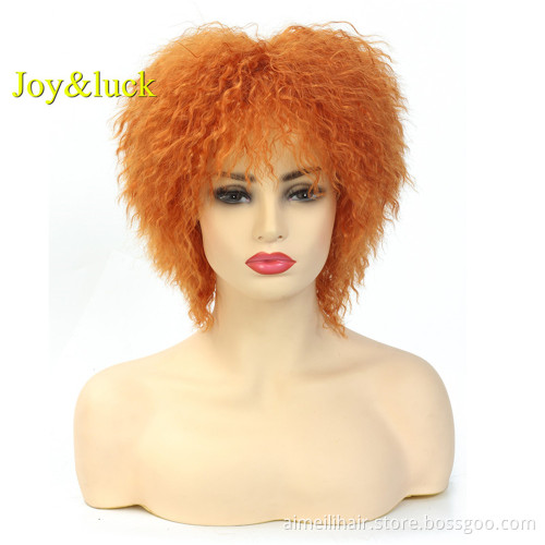 Woman Hair Wholesale Wigs for Women Ladies Hair Party or Cosplay Wig Orange Color Afro Kinky Curly Short Synthetic Hair Wigs